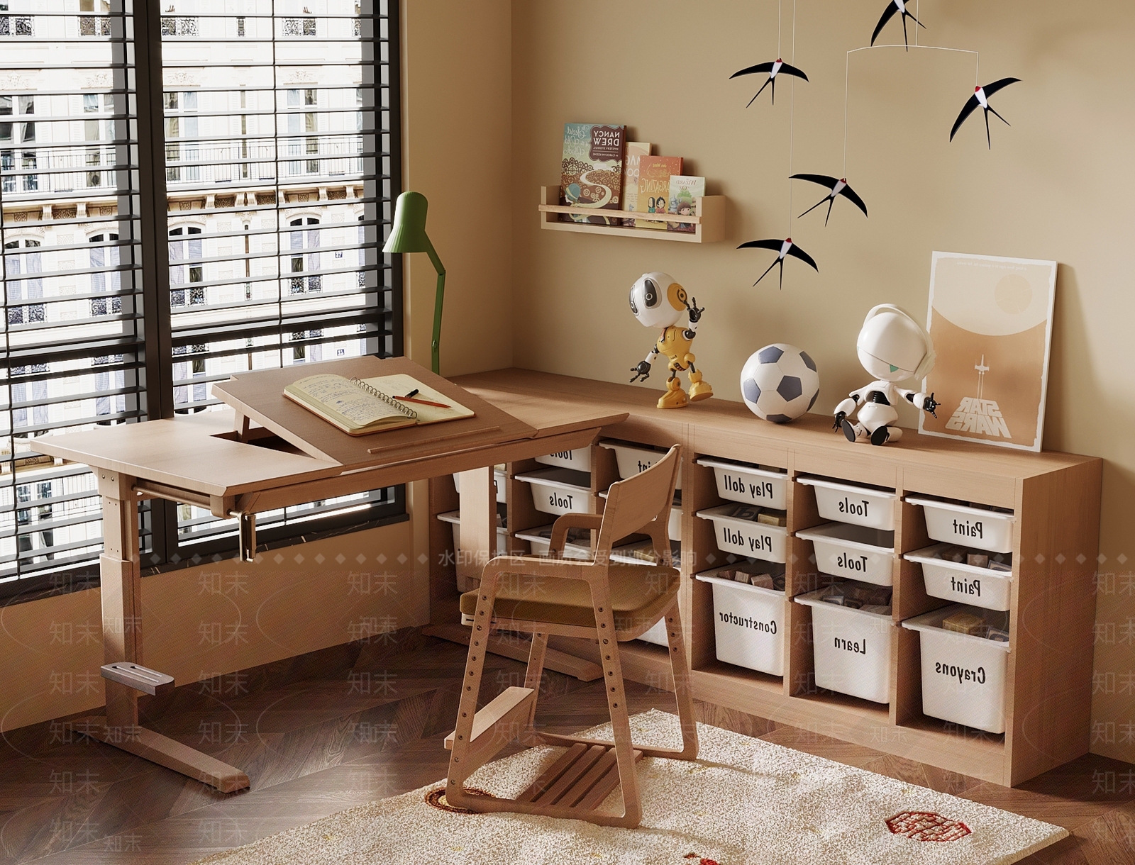 新中式书桌3D模型下载【ID:1203626598】