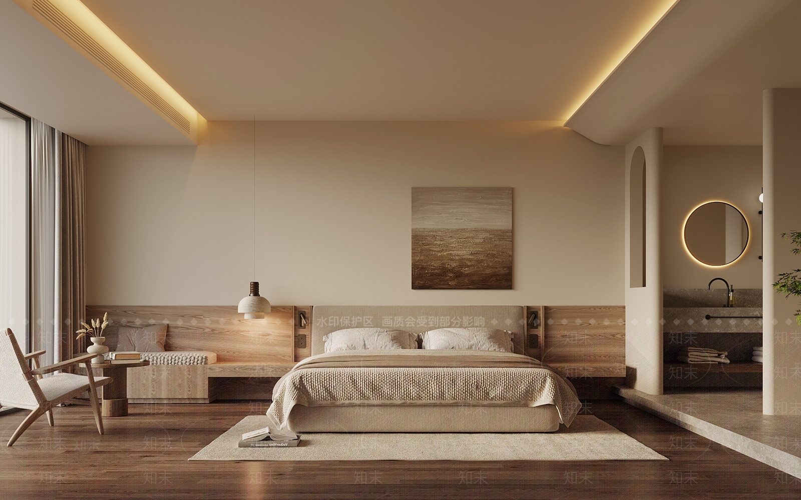 侘寂酒店客房3D模型下载【ID:1203626733】