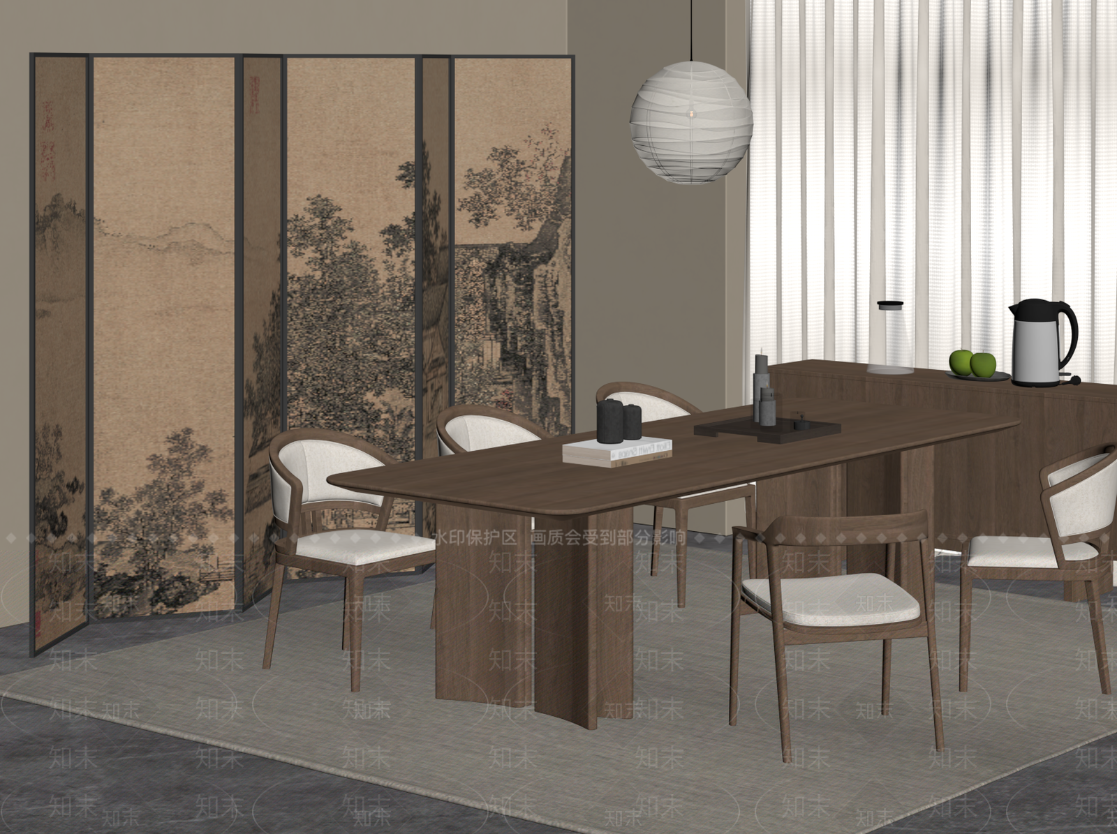 新中式家居餐厅SU模型下载【ID:1203627619】