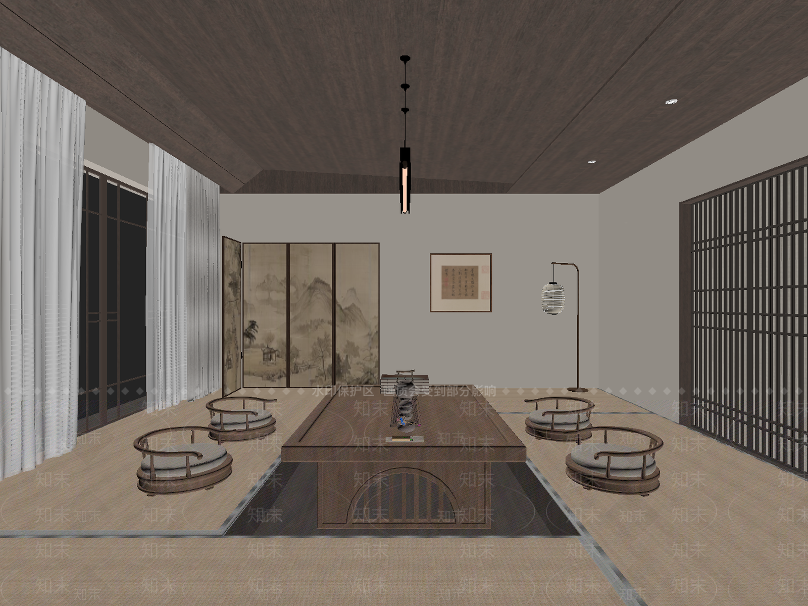 新中式茶室SU模型下载【ID:1203628154】