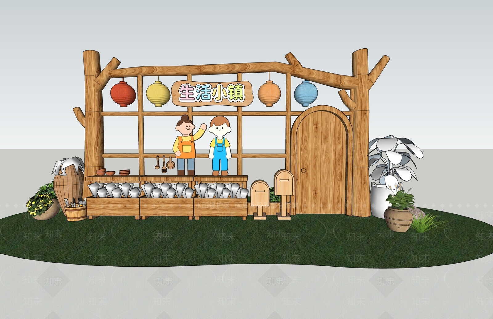 现代原木教育校园景观SU模型下载【ID:1203628470】