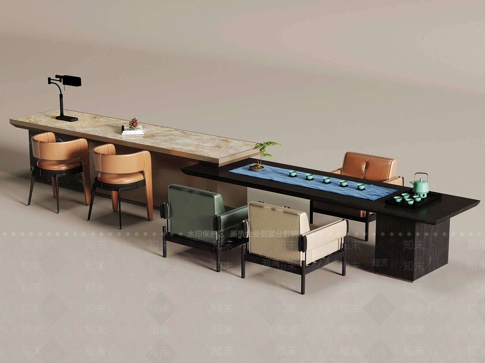 现代茶桌椅SU模型下载【ID:1203629244】
