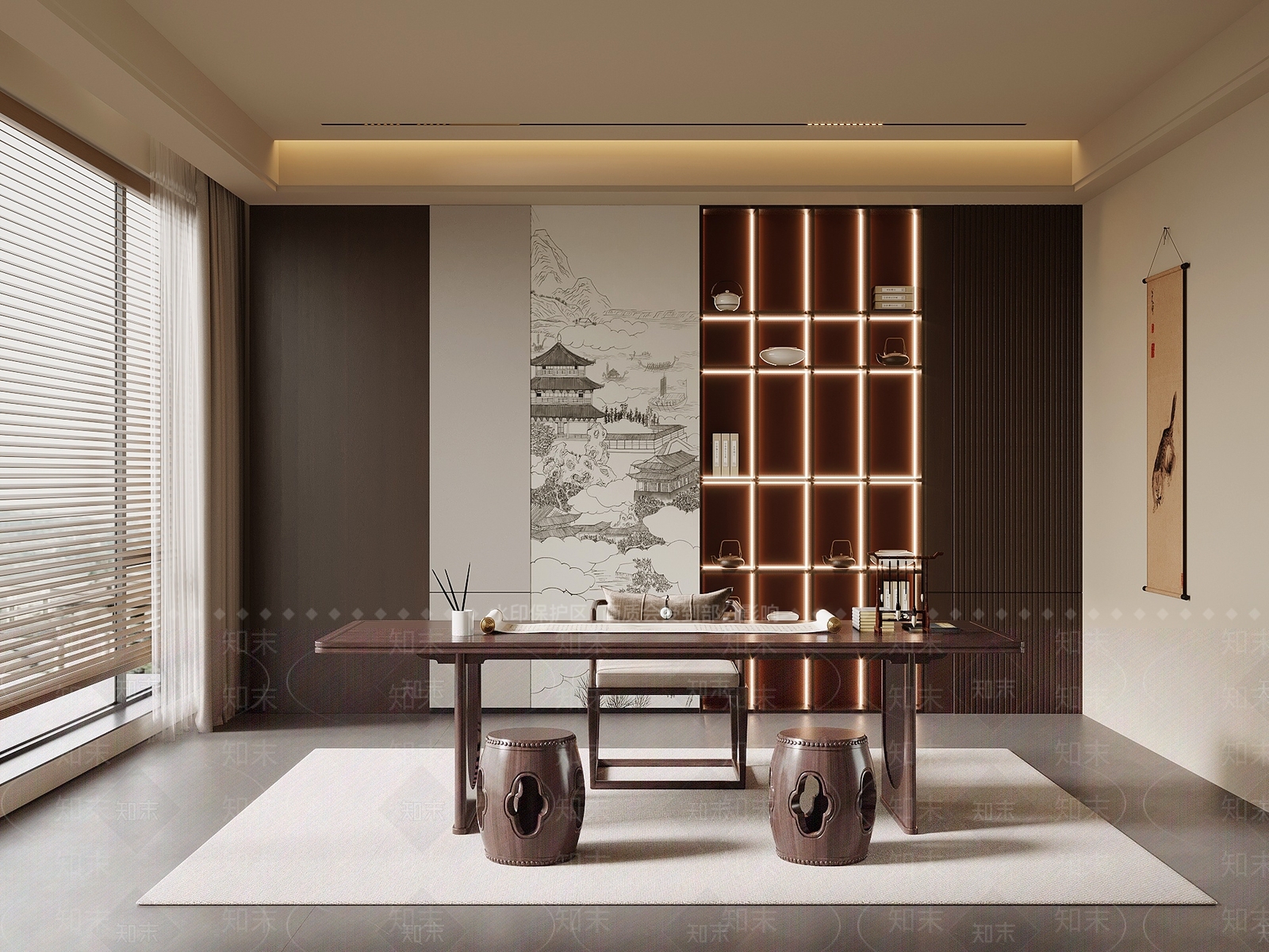 新中式书房3D模型下载【ID:1203632292】