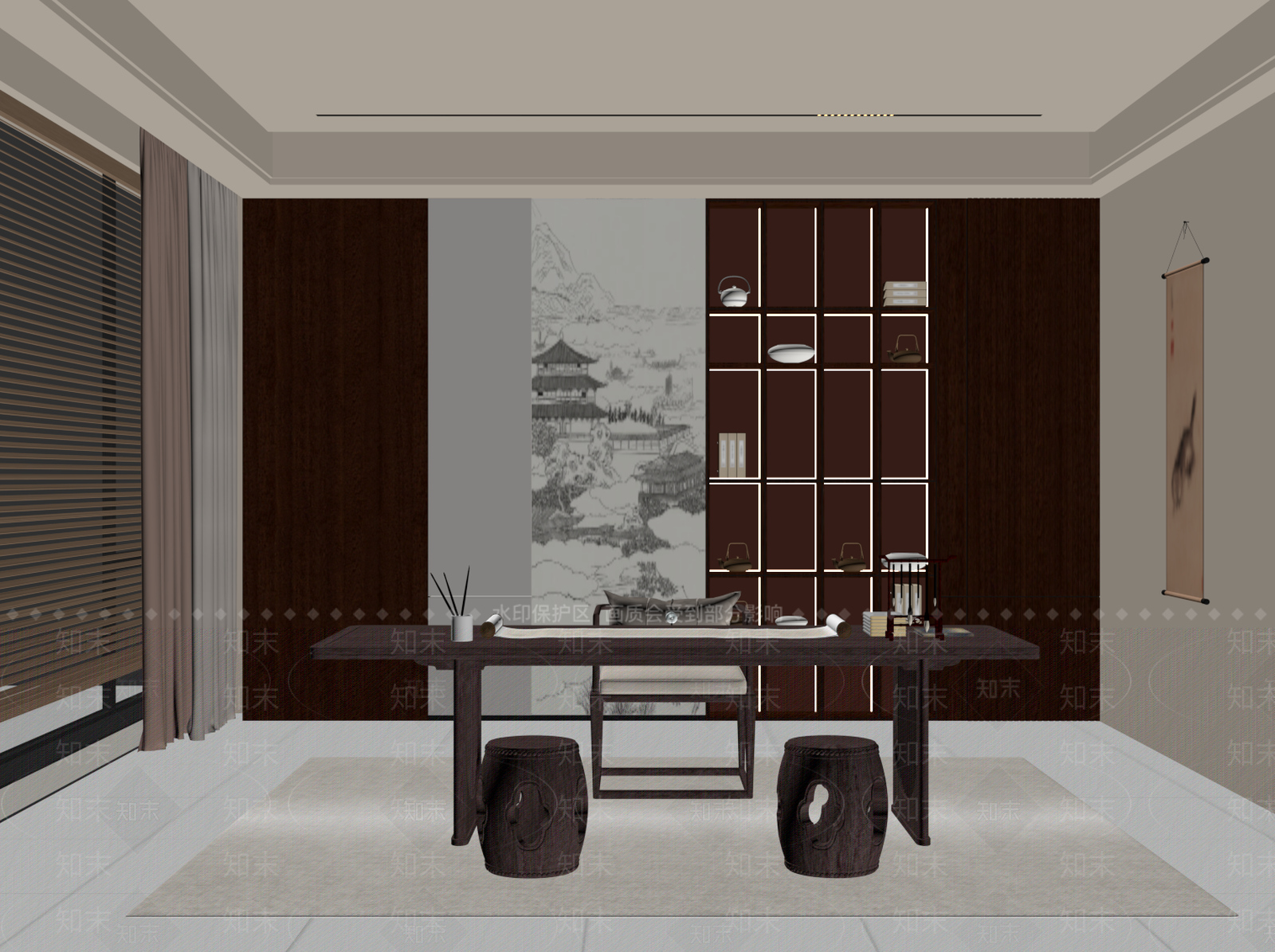 新中式书房SU模型下载【ID:1203632334】