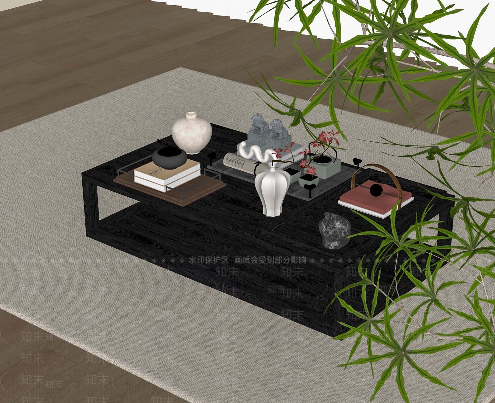 新中式茶几SU模型下载【ID:1203632501】