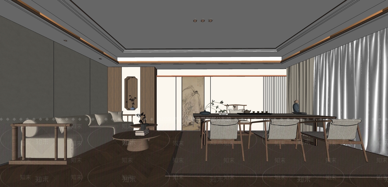 新中式茶馆SU模型下载【ID:1203635362】