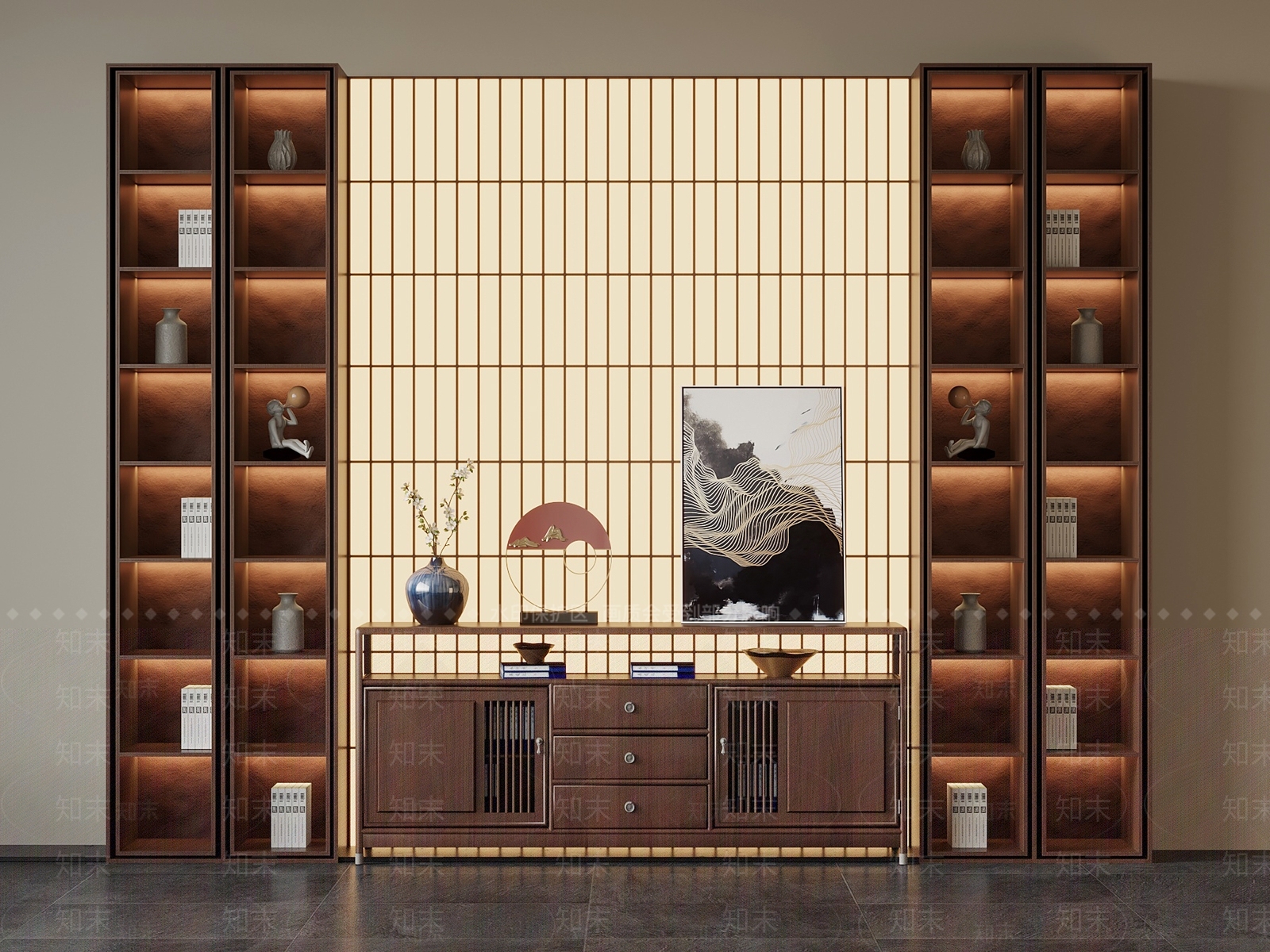 新中式玄关柜SU模型下载【ID:1203635665】