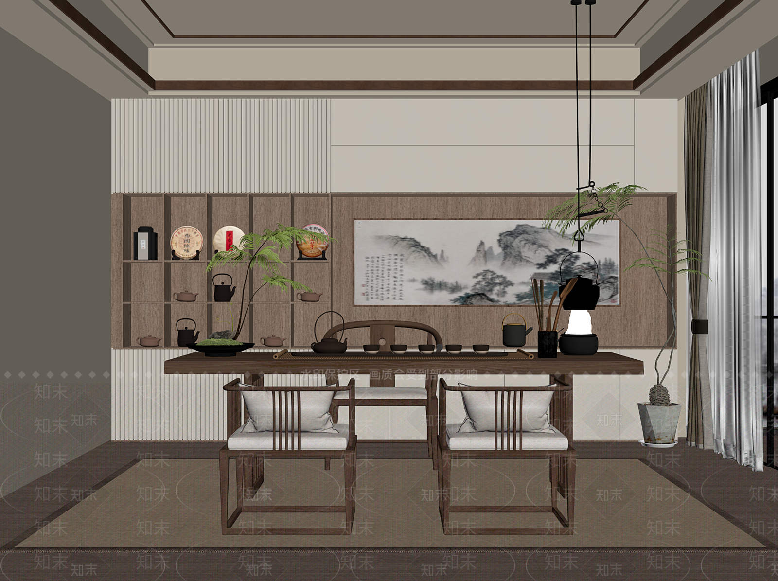 新中式茶室SU模型下载【ID:1203635886】
