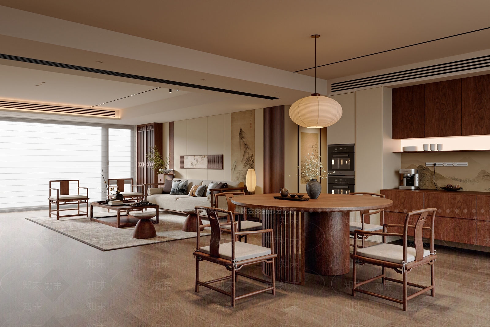 新中式中式宋式客餐厅3D模型下载【ID:1203636504】