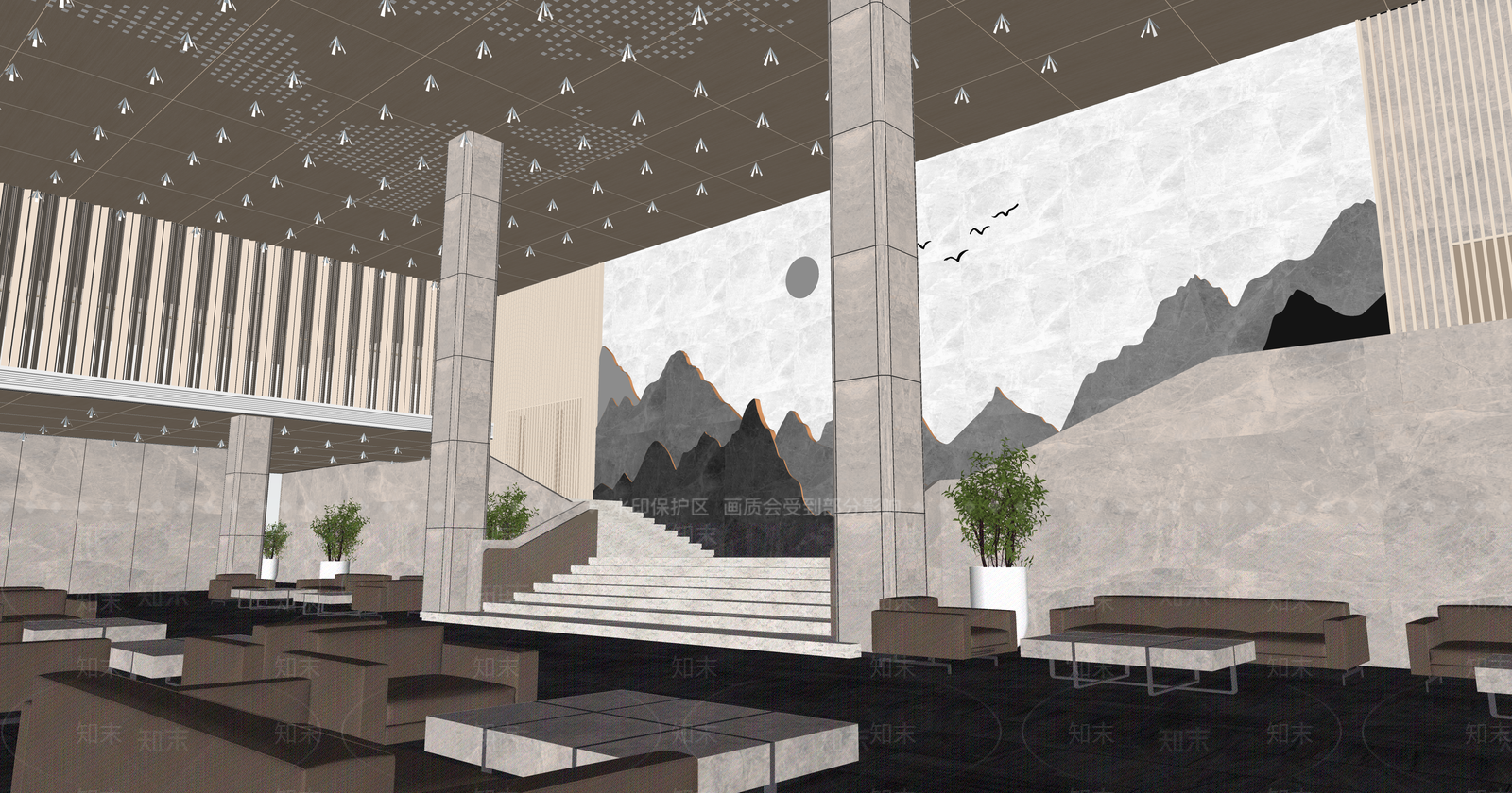 新中式现代办公大堂SU模型下载【ID:1203636886】