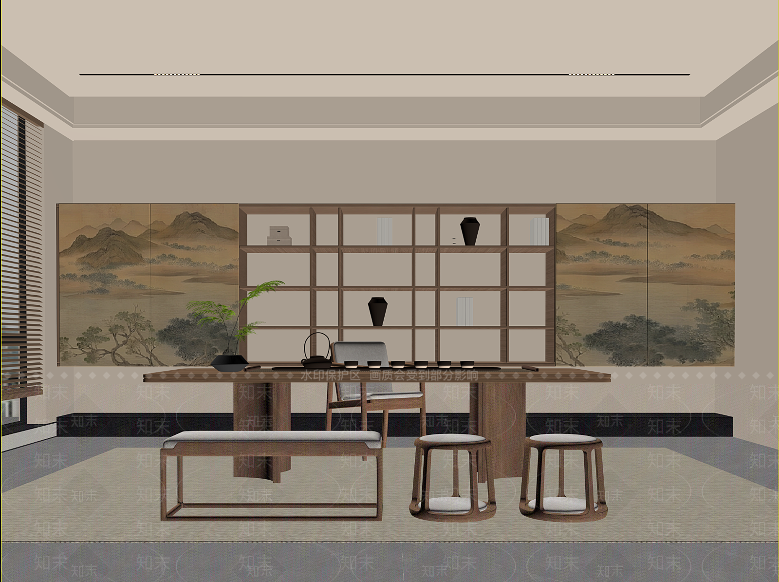 新中式茶室SU模型下载【ID:1203638806】
