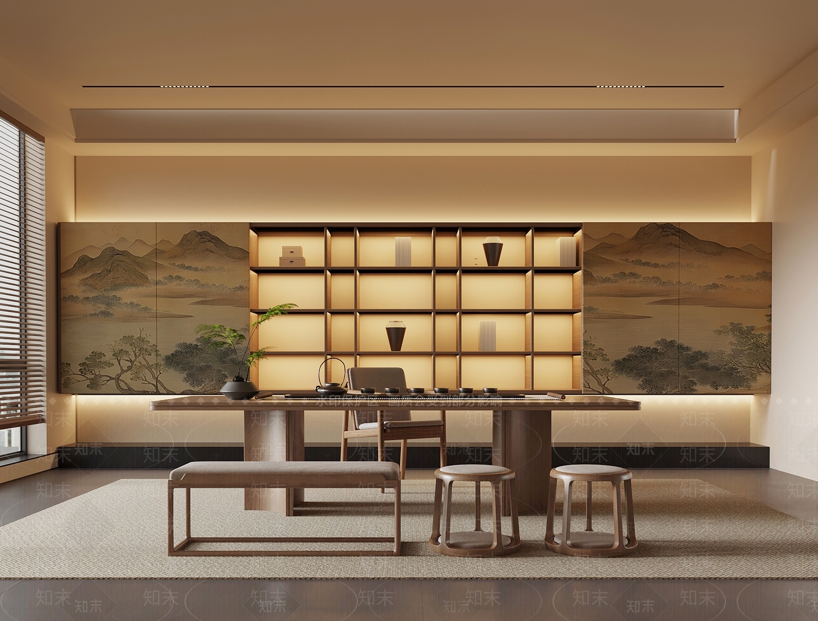 新中式茶室SU模型下载【ID:1203638806】