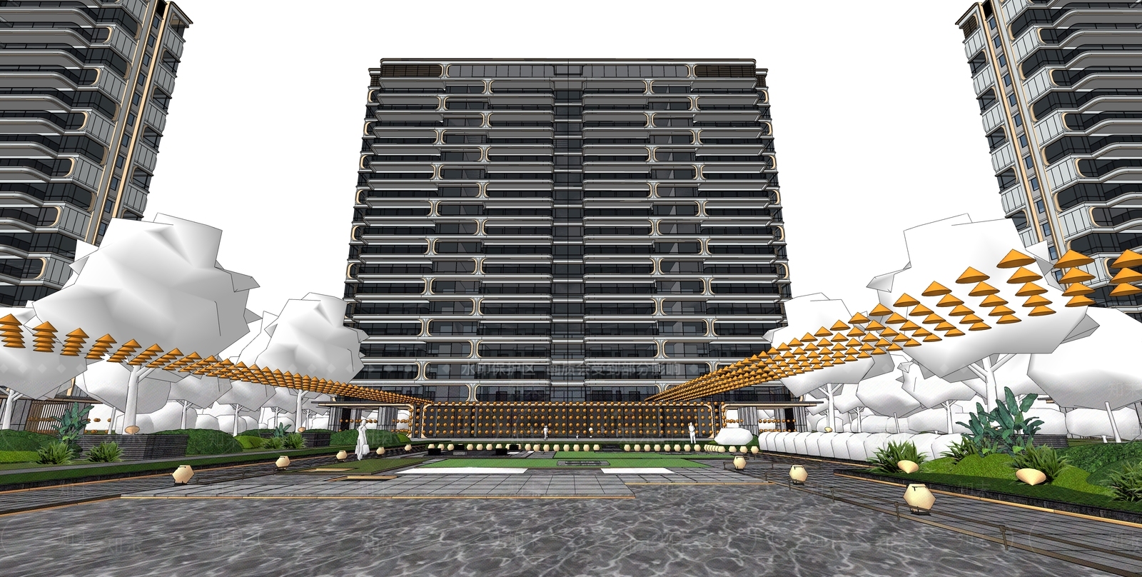 现代轻奢高层住宅SU模型下载【ID:1203639905】
