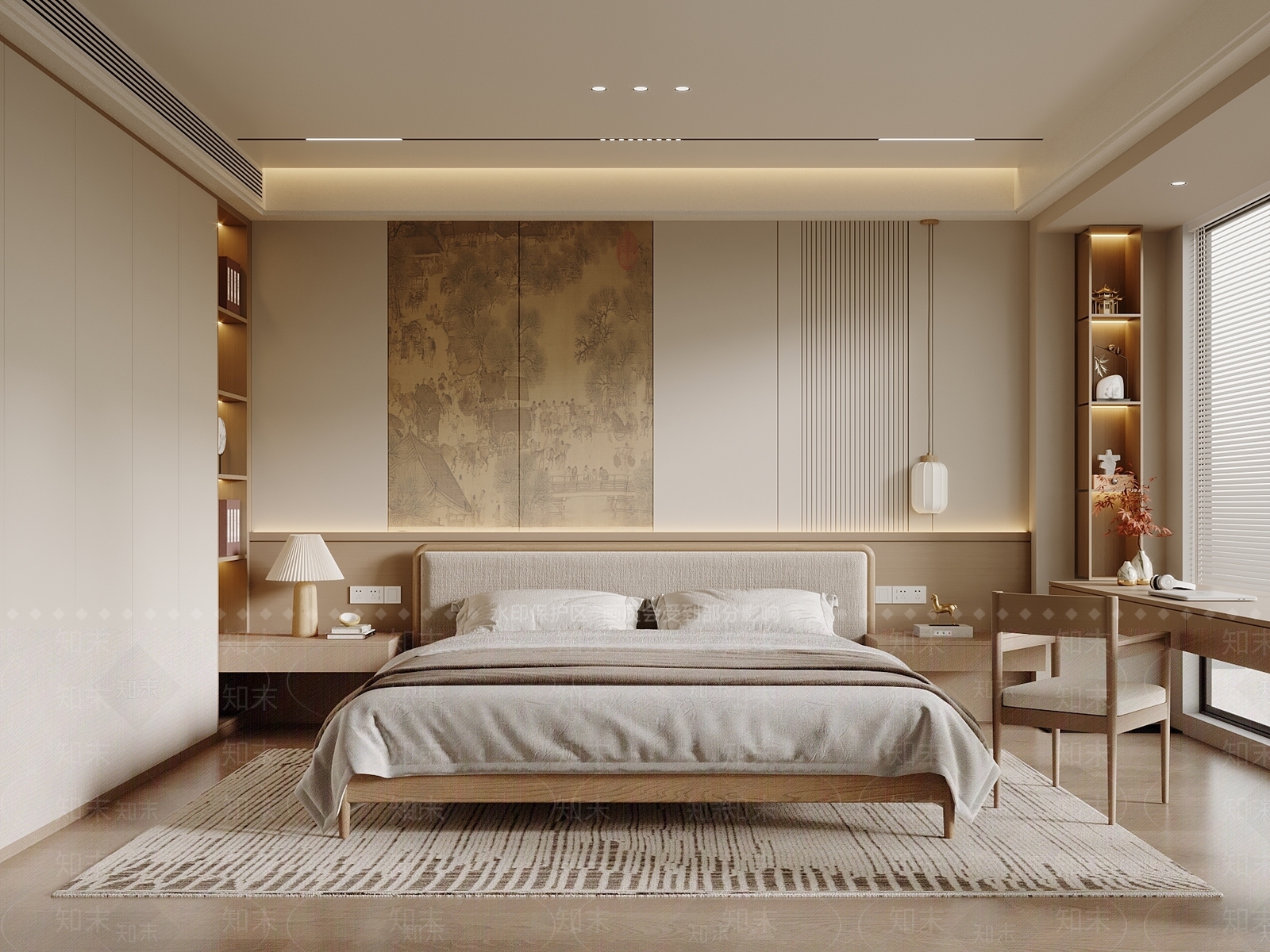 新中式家居卧室SU模型下载【ID:1203640588】