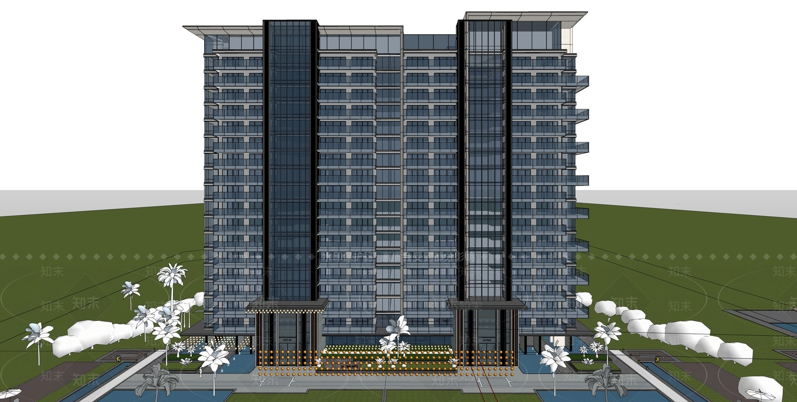 现代轻奢高层住宅SU模型下载【ID:1203640524】