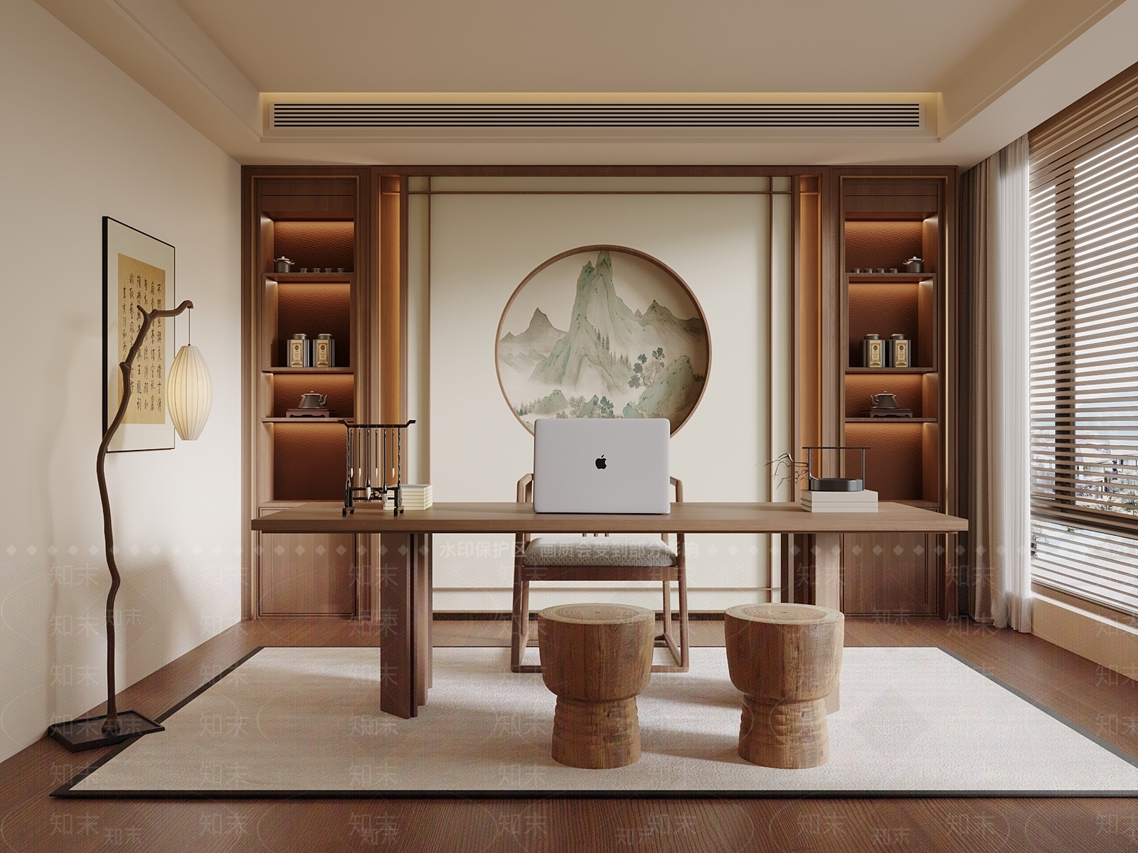 新中式书房3D模型下载【ID:1203640881】