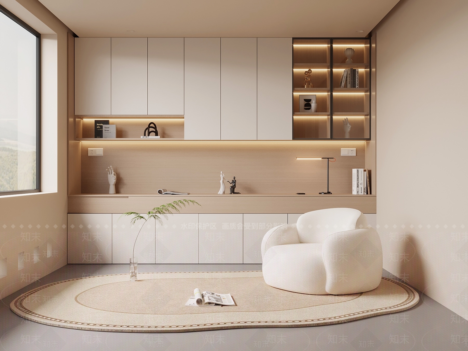 现代奶油书房3D模型下载【ID:1203643000】