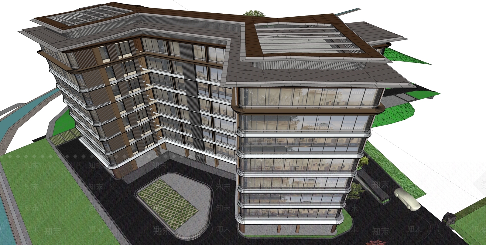 新中式高层住宅SU模型下载【ID:1203643461】