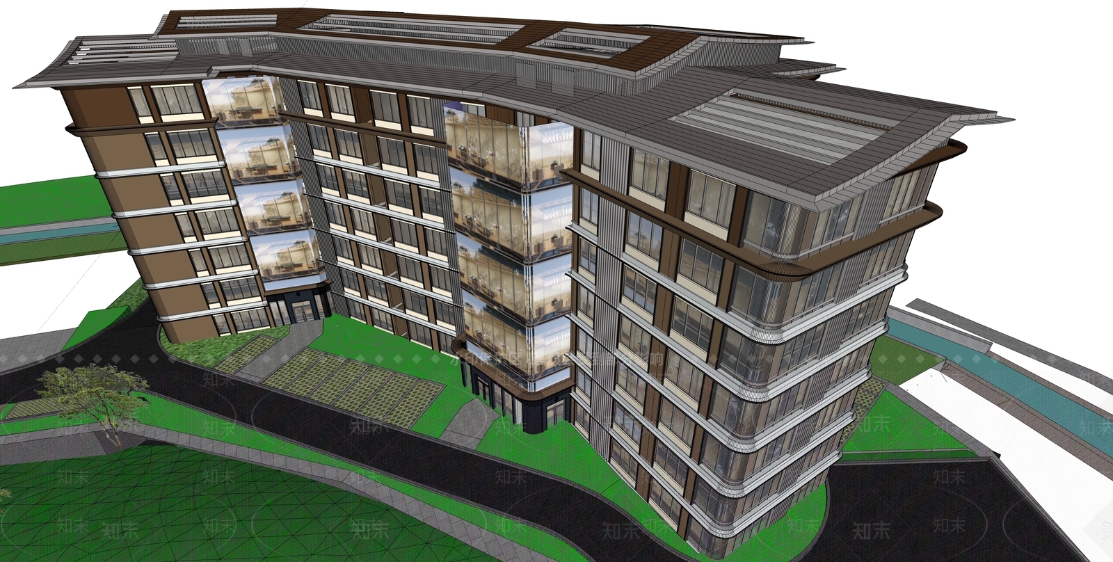 新中式高层住宅SU模型下载【ID:1203643461】