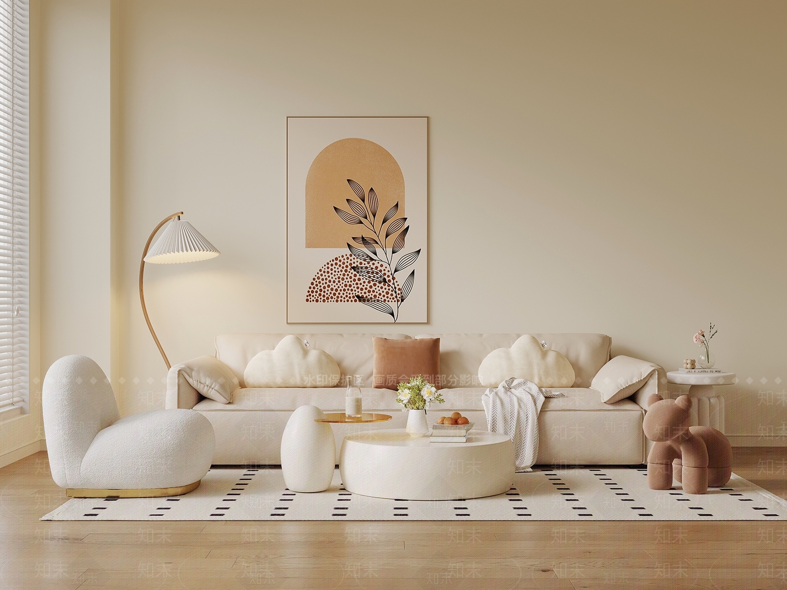 现代奶油沙发组合3D模型下载【ID:1203644291】