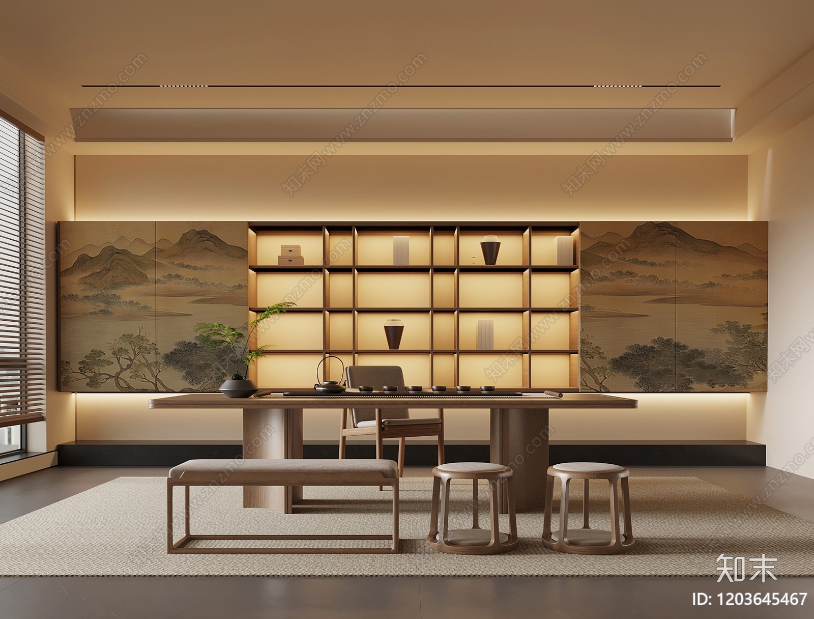 新中式茶室3D模型下载【ID:1203645467】