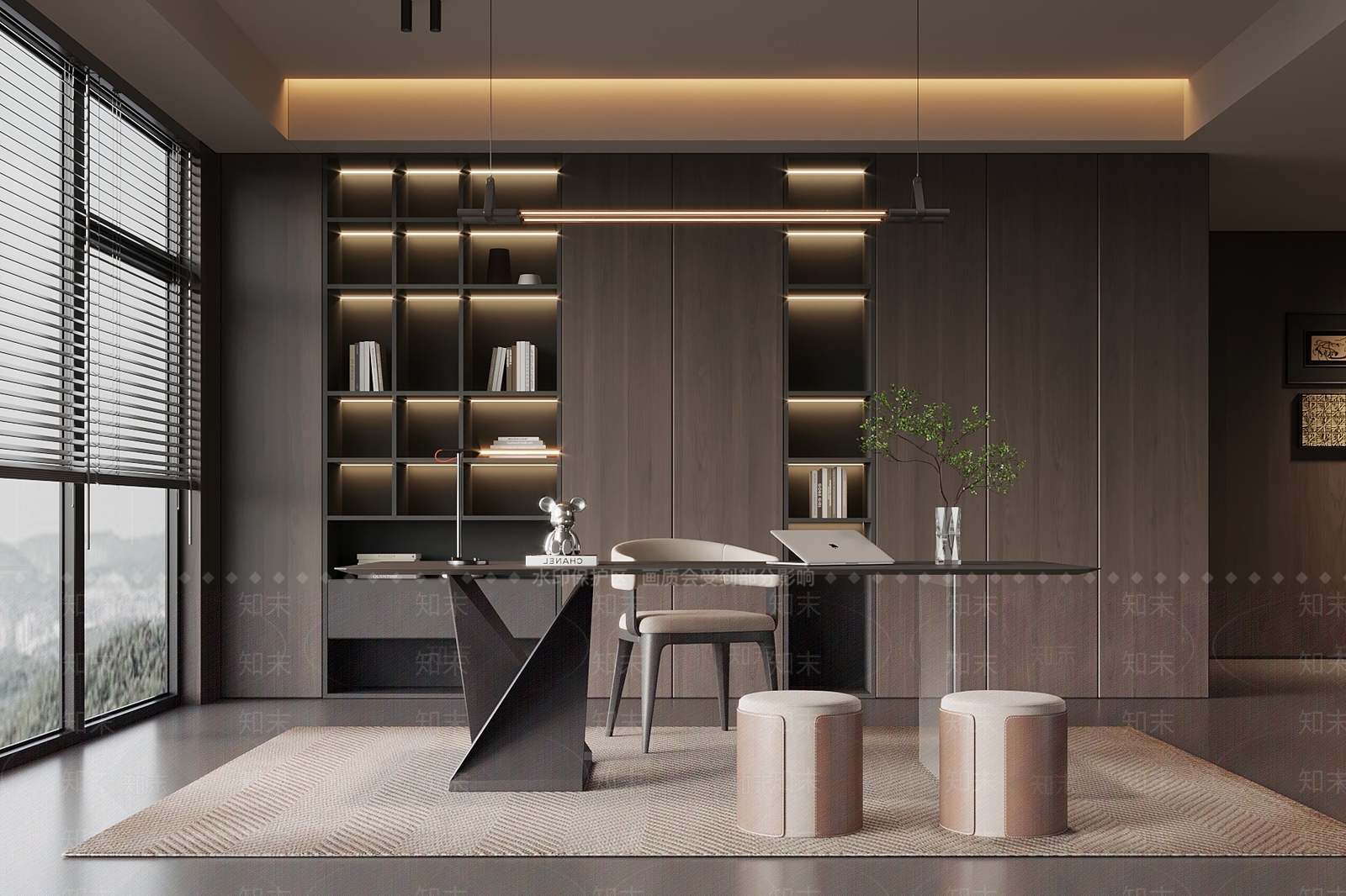 现代意式书房3D模型下载【ID:1203645842】