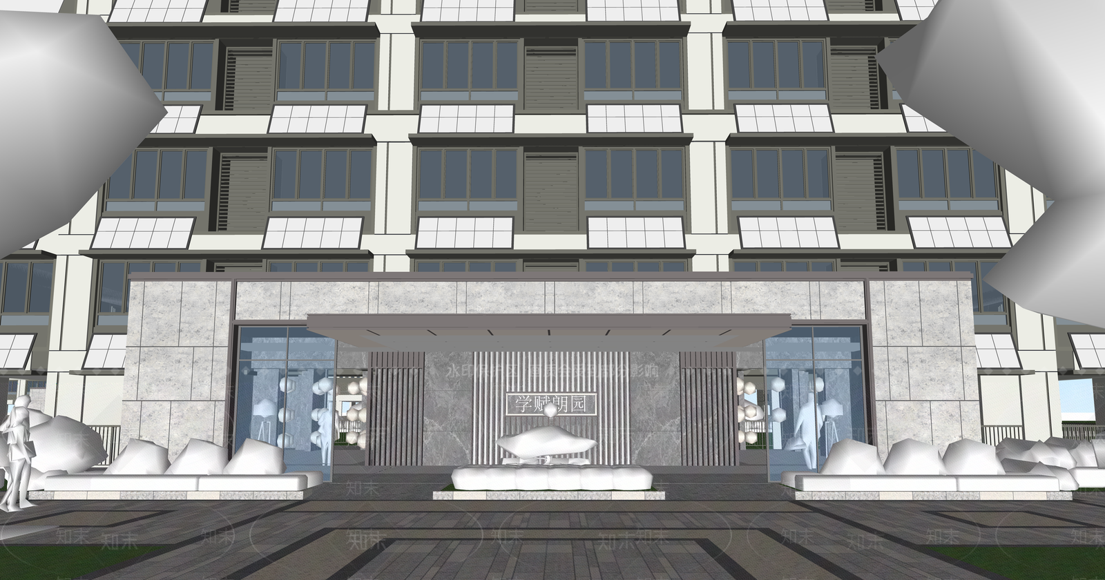 现代新中式小区建筑SU模型下载【ID:1203647847】