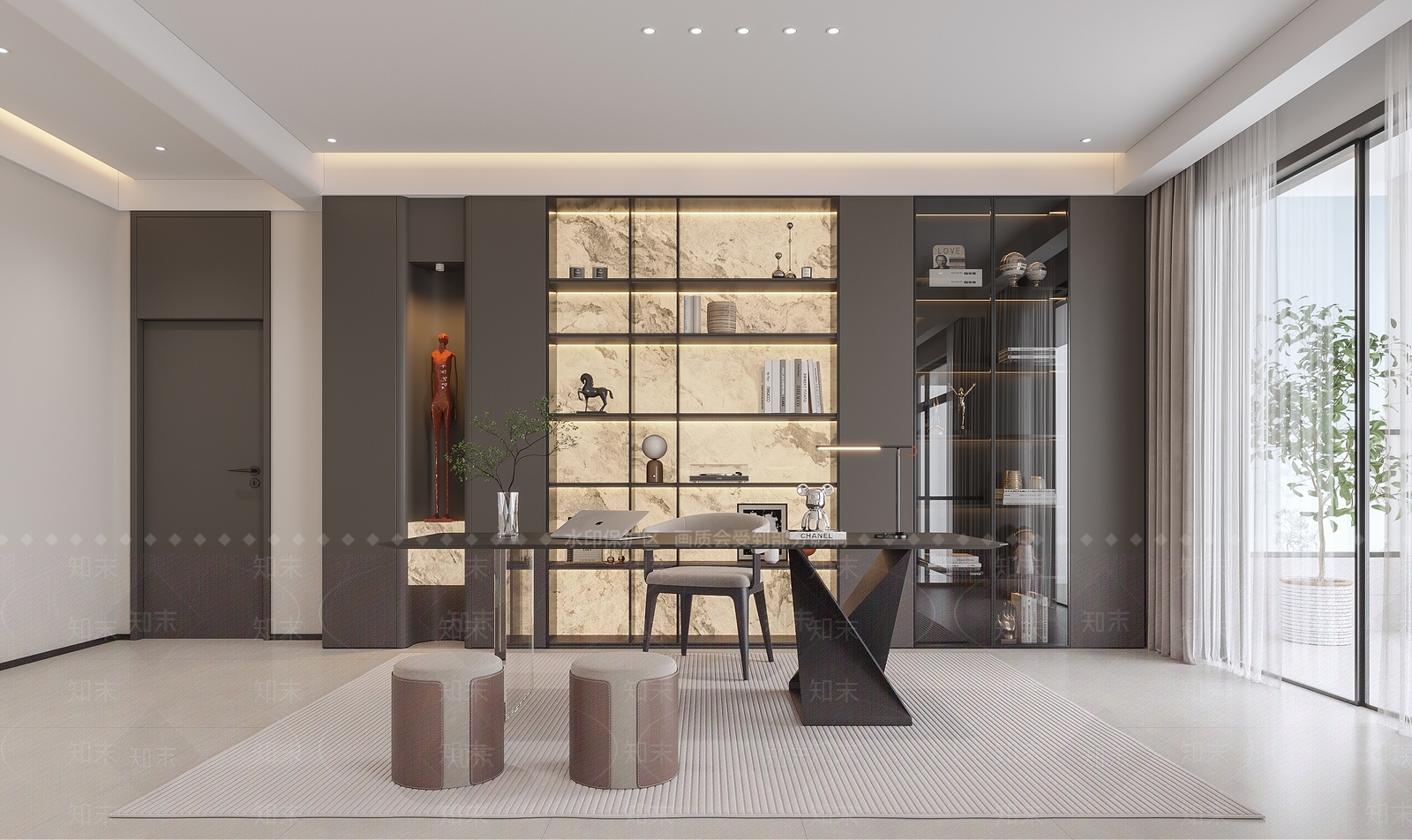 意式轻奢书房3D模型下载【ID:1203647955】