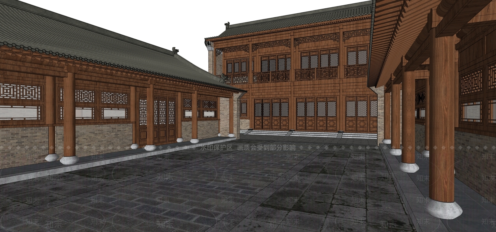 中式古建筑SU模型下载【ID:1203649549】