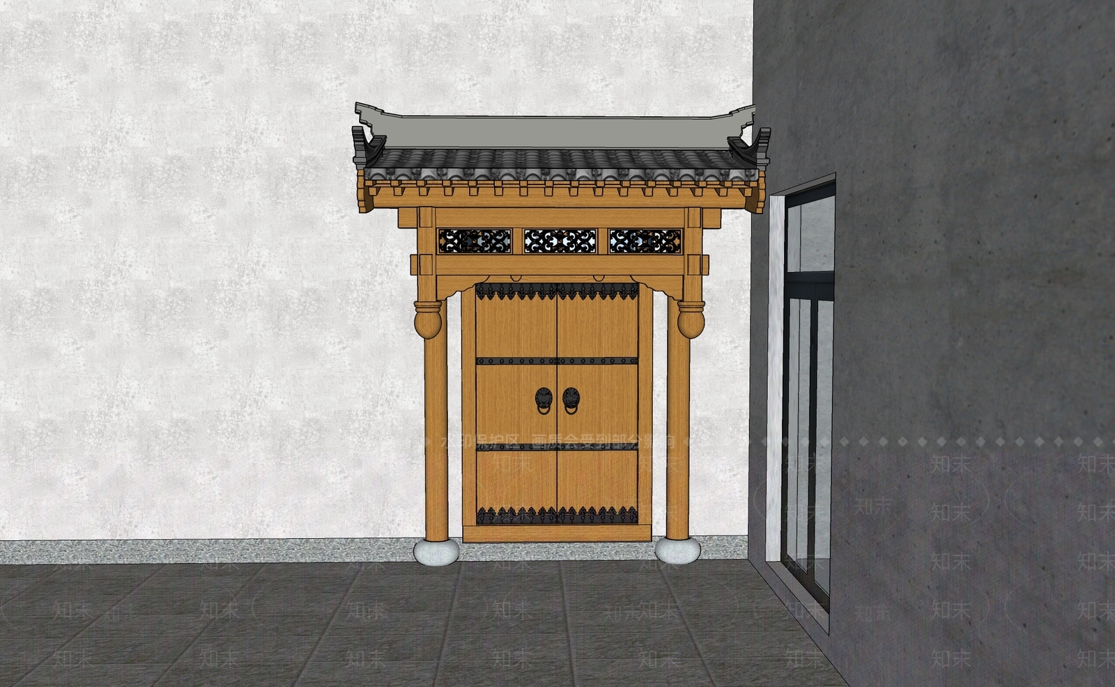 中式复古四合院SU模型下载【ID:1203650011】