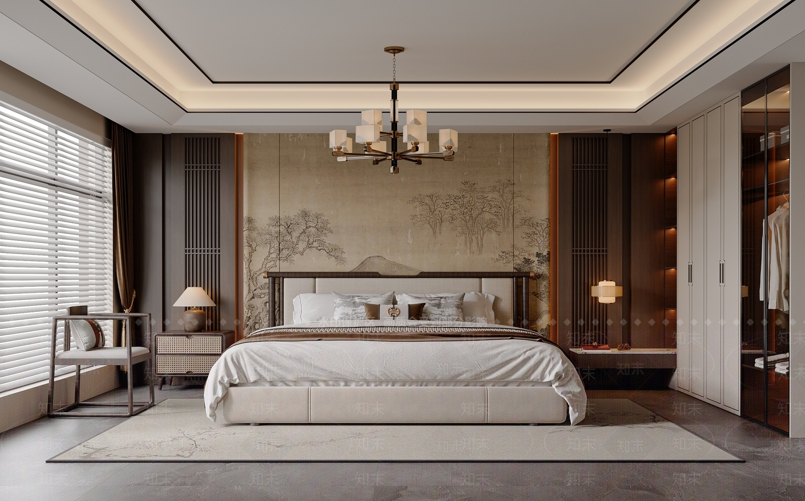 新中式中式宋式卧室3D模型下载【ID:1203650378】