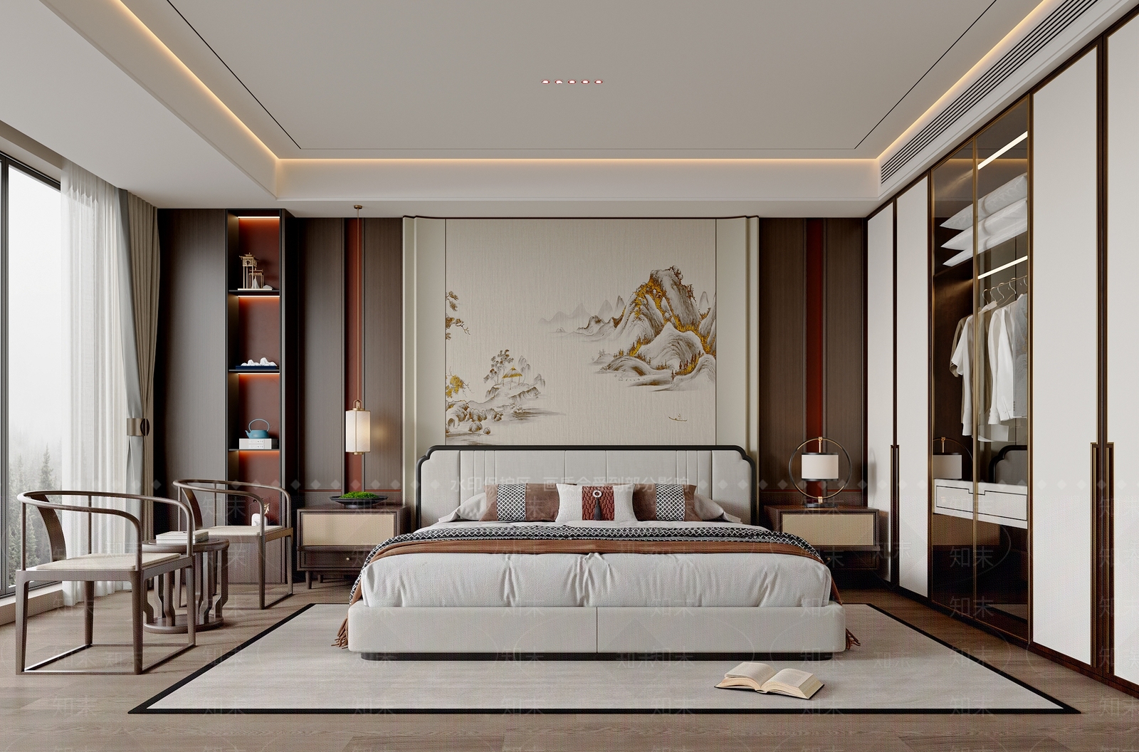 新中式中式宋式卧室3D模型下载【ID:1203650444】