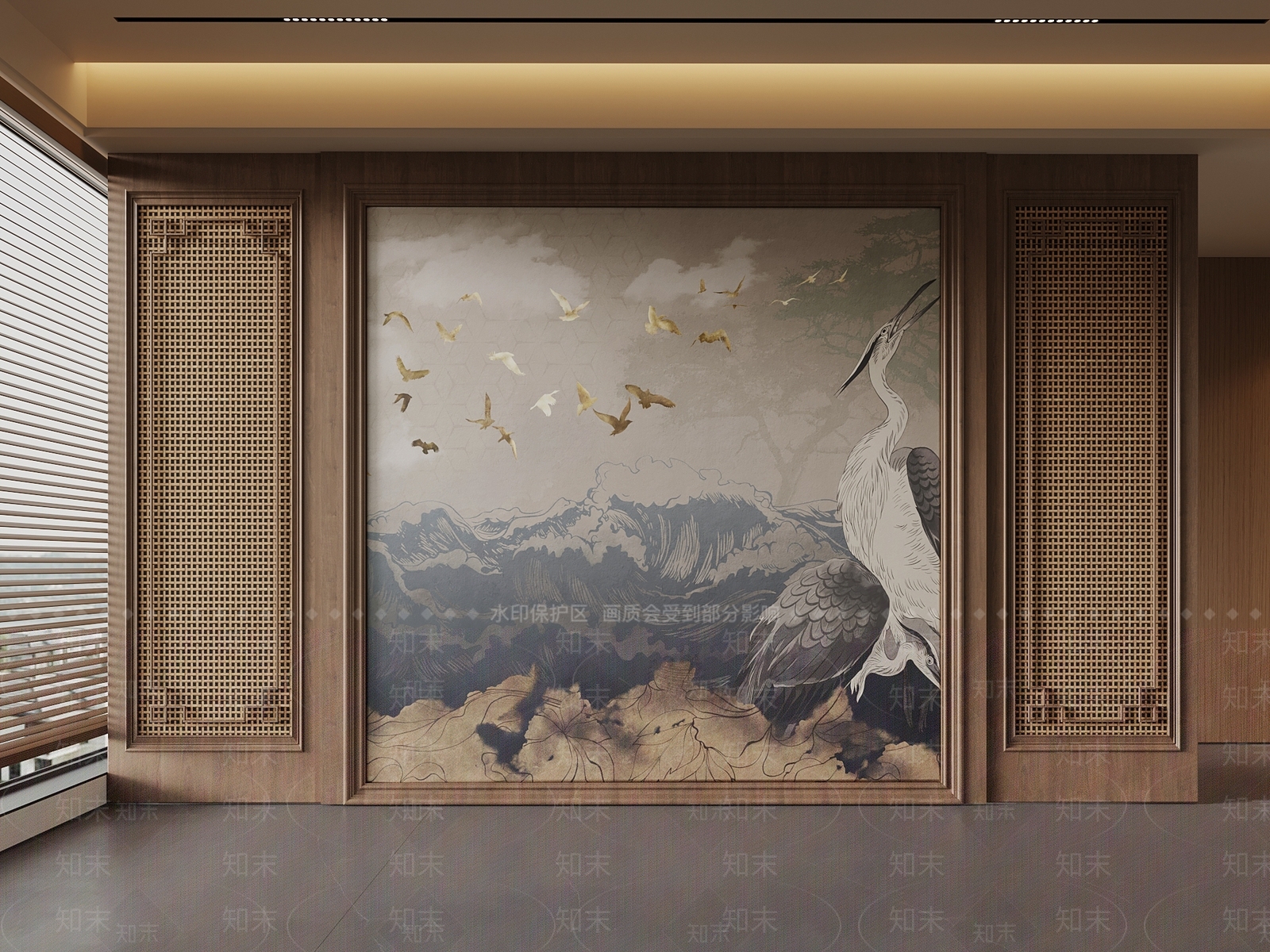 新中式沙发背景墙3D模型下载【ID:1203650588】