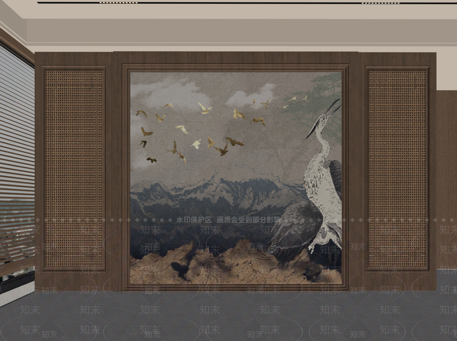 新中式背景墙SU模型下载【ID:1203650752】