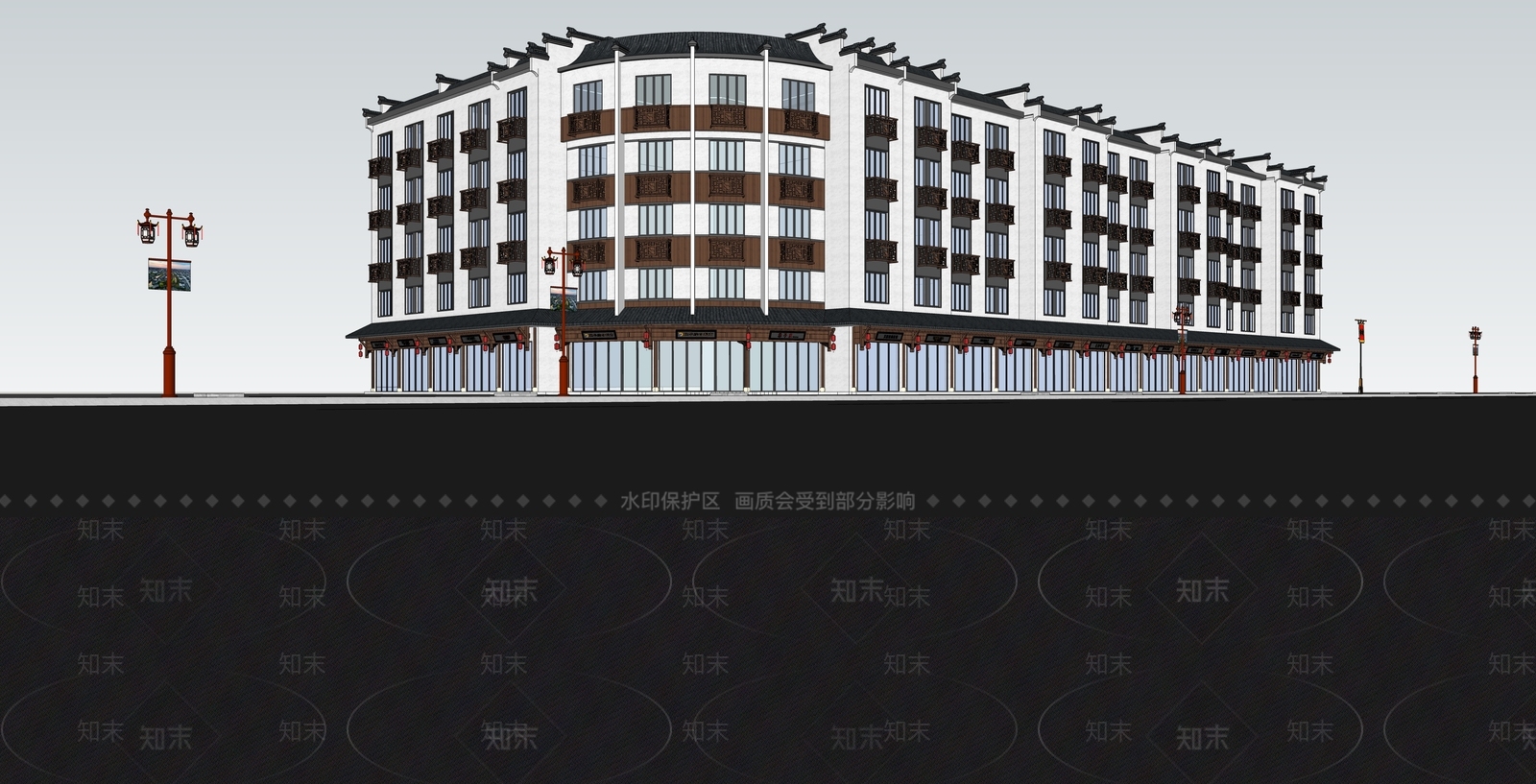 新中式中式商场建筑SU模型下载【ID:1203652052】