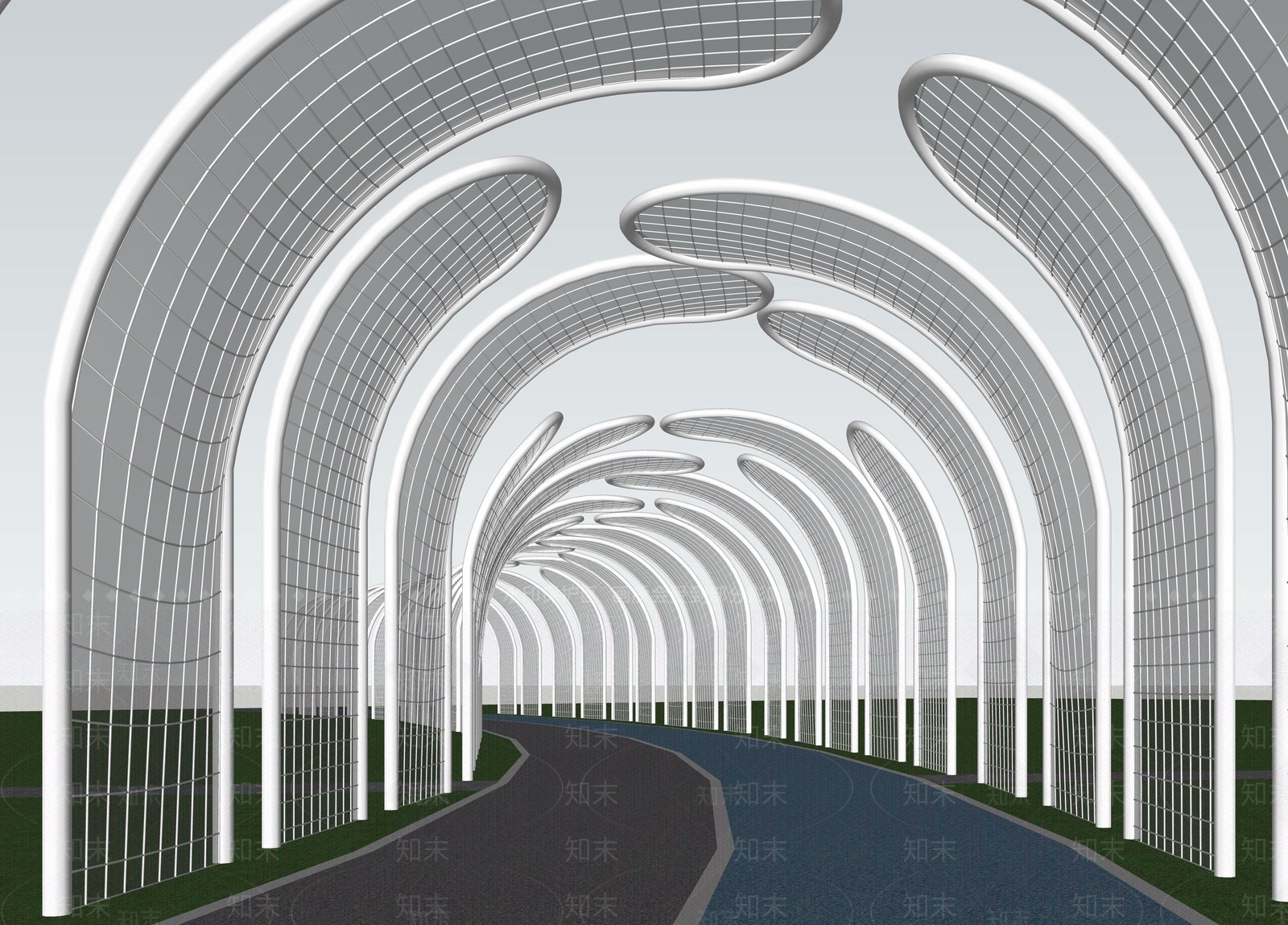 现代廊架SU模型下载【ID:1203652433】