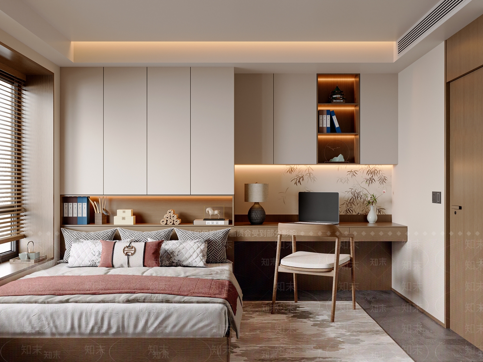 新中式中式榻榻米卧室3D模型下载【ID:1203652691】