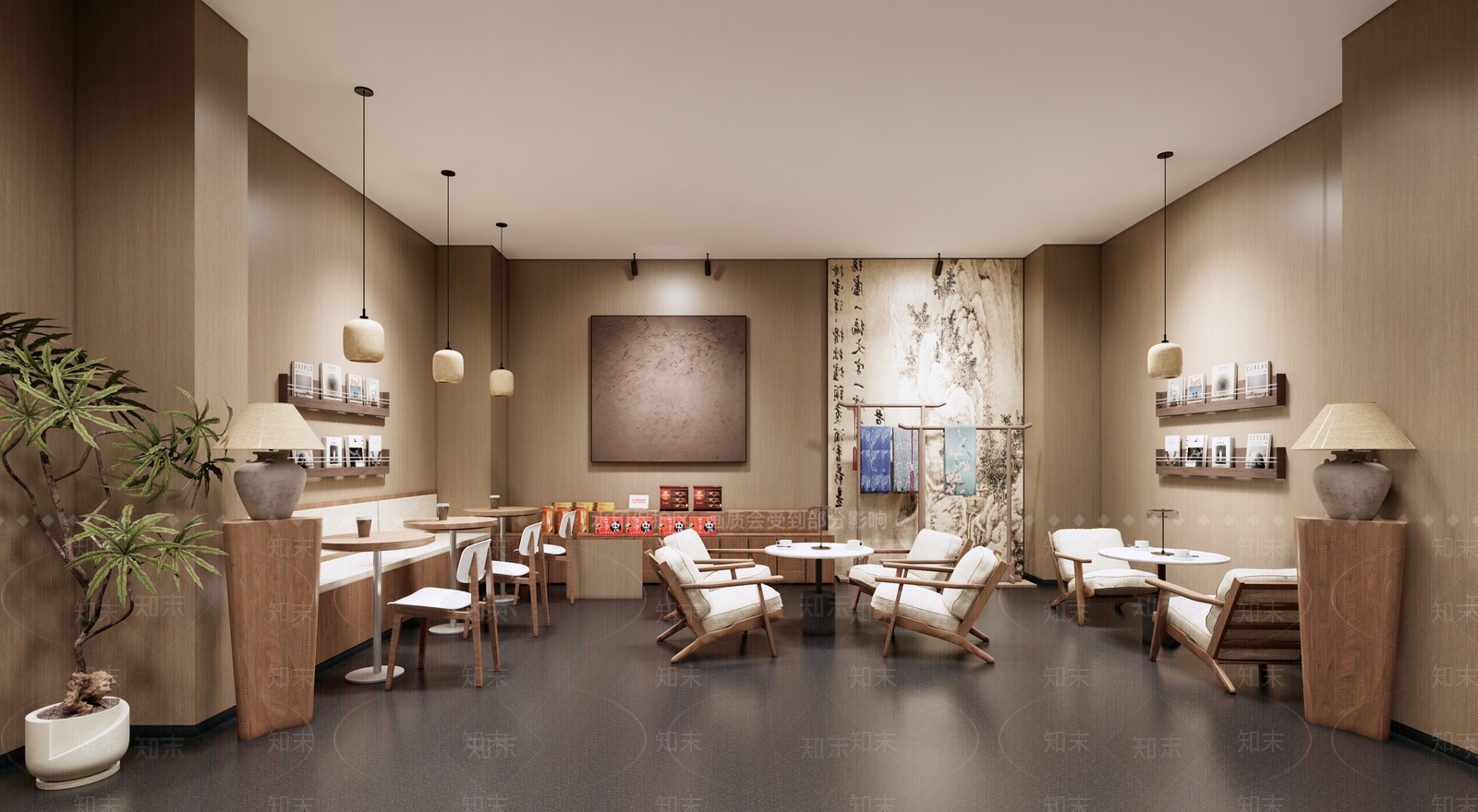 新中式侘寂咖啡厅SU模型下载【ID:1203653196】