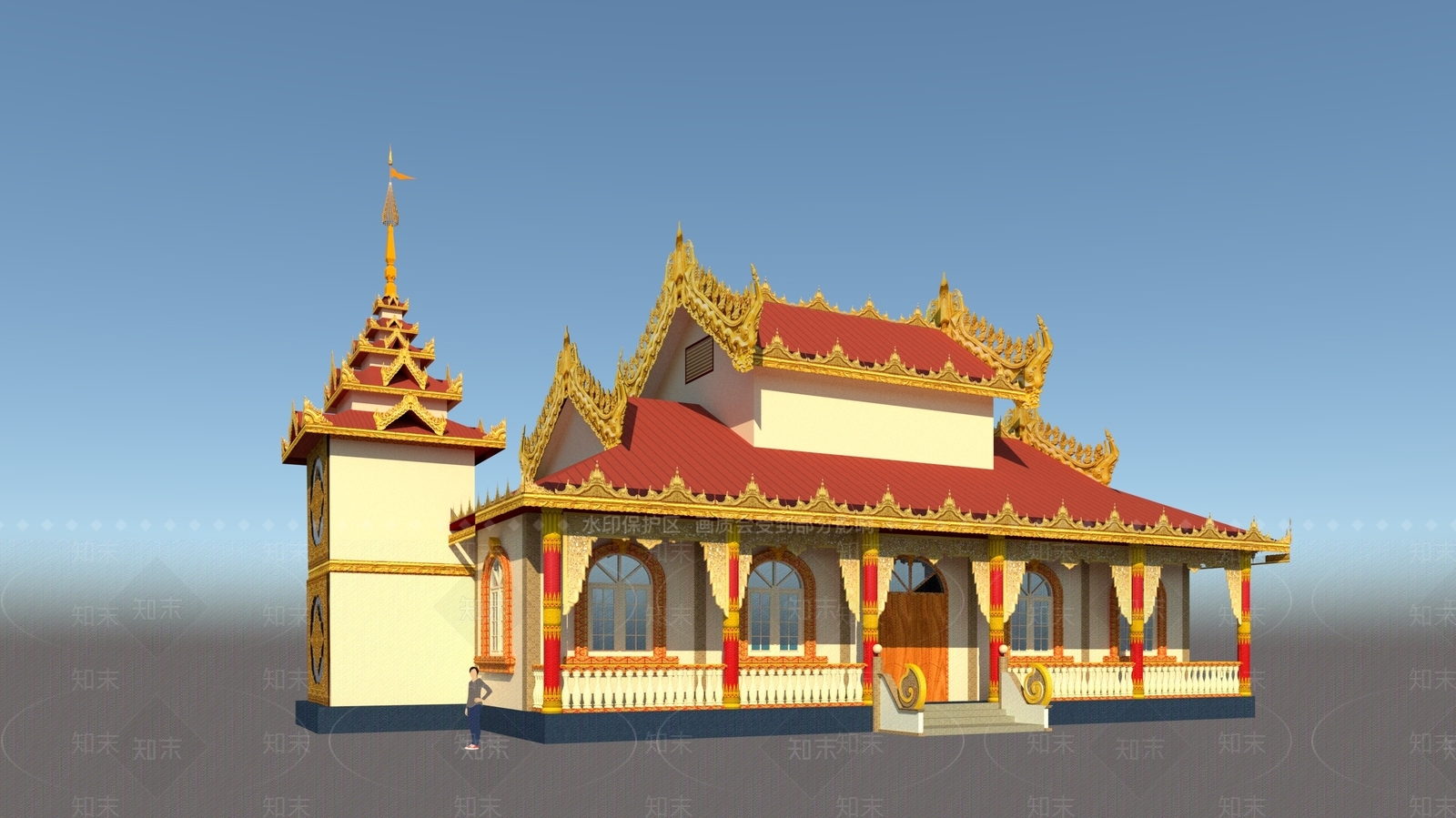 中式寺庙建筑SU模型下载【ID:1203653978】
