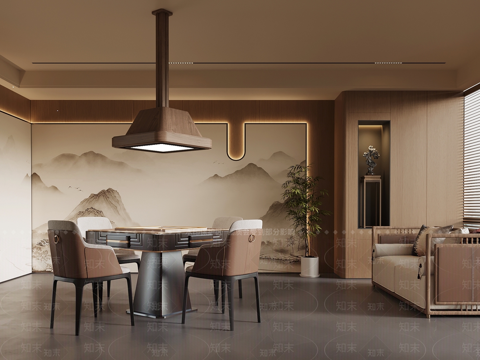 新中式棋牌室3D模型下载【ID:1203654436】