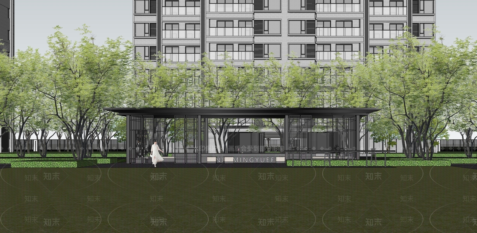 现代小区景观SU模型下载【ID:1203656079】