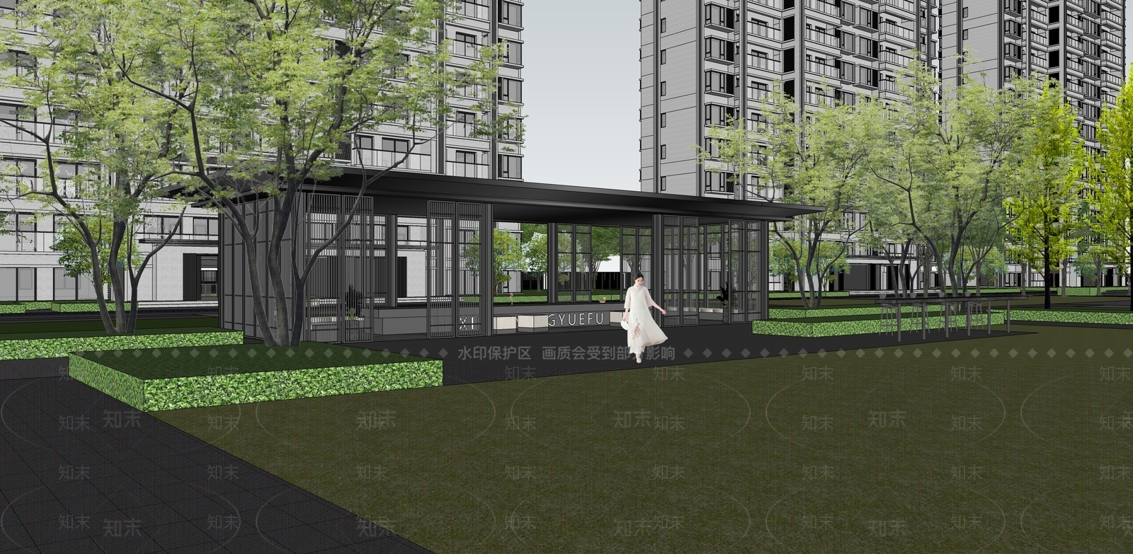 现代小区景观SU模型下载【ID:1203656079】