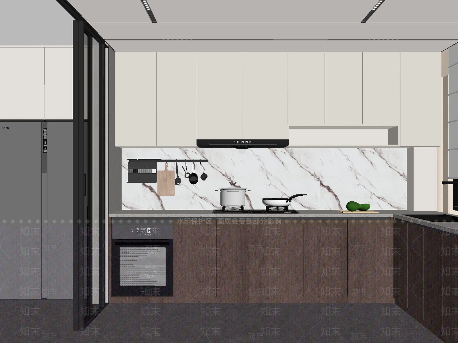 现代封闭式厨房SU模型下载【ID:1203657810】