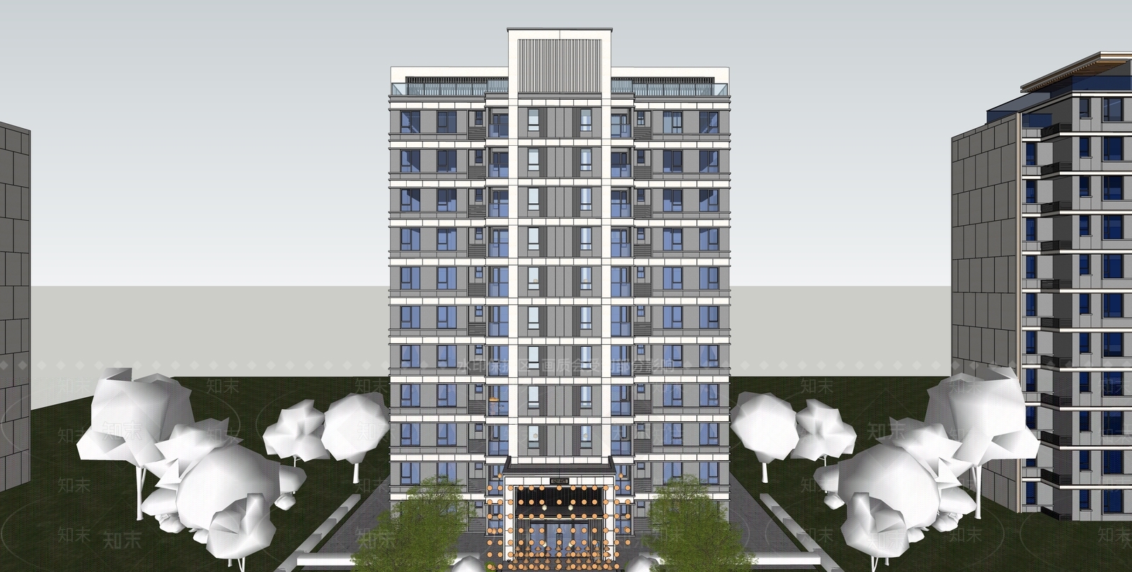 现代高层住宅SU模型下载【ID:1203658170】