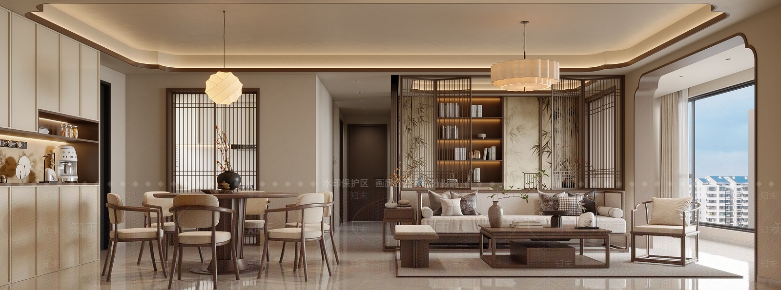 新中式禅意宋式客厅3D模型下载【ID:1203658872】