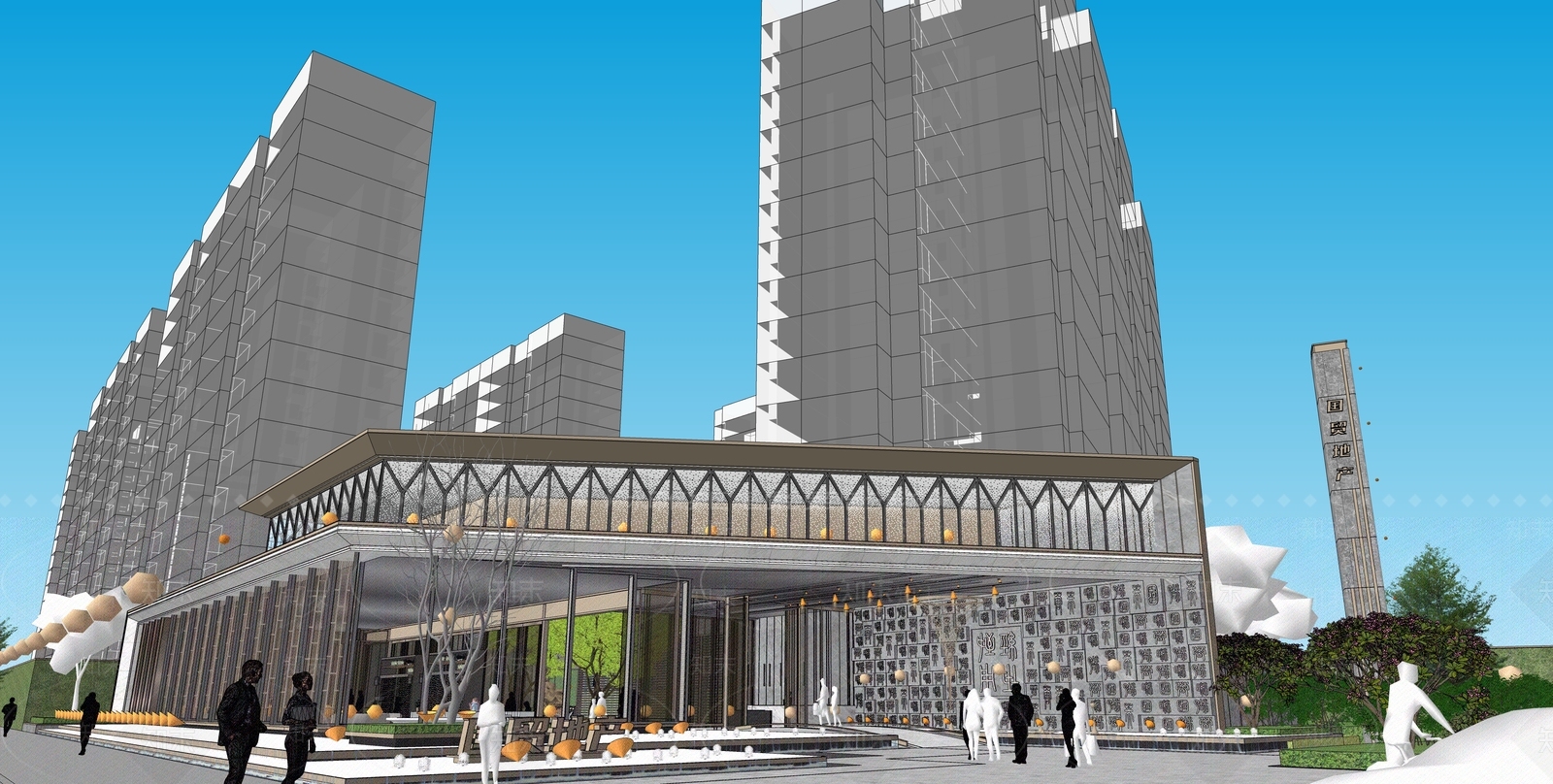 现代售楼处建筑SU模型下载【ID:1203658874】