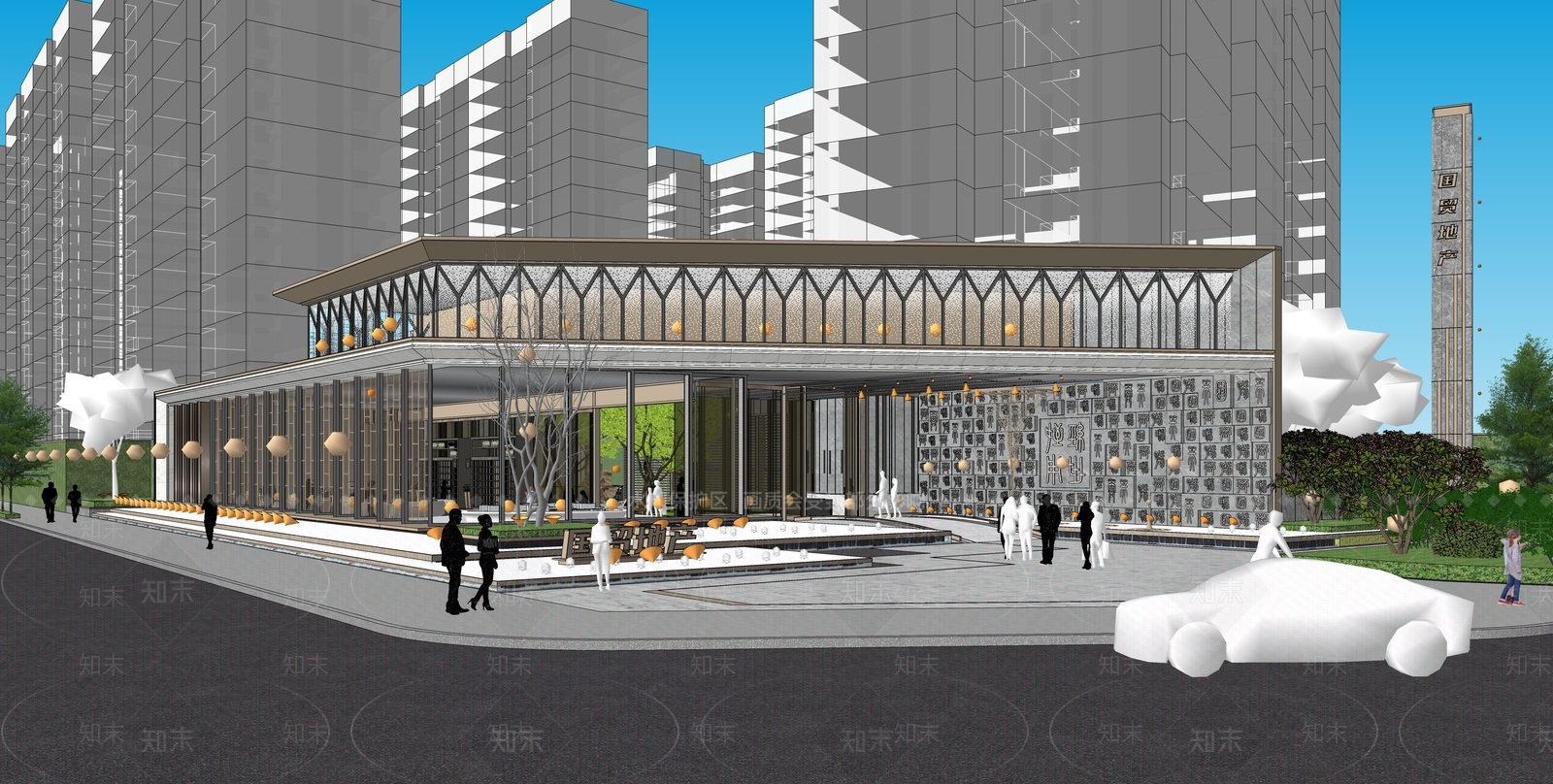 现代售楼处建筑SU模型下载【ID:1203658874】