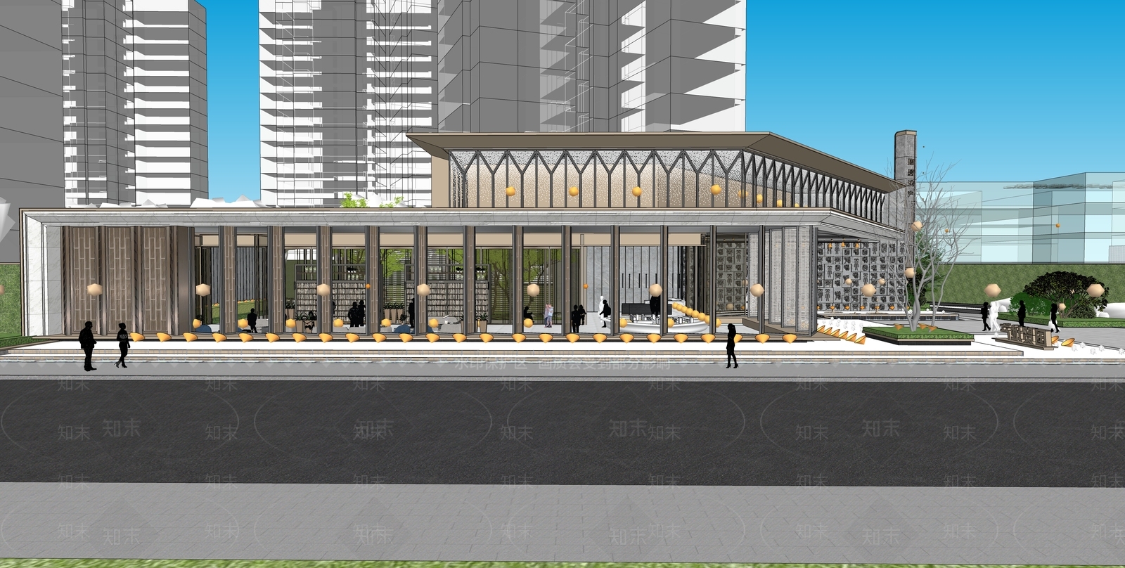 现代售楼处建筑SU模型下载【ID:1203658874】