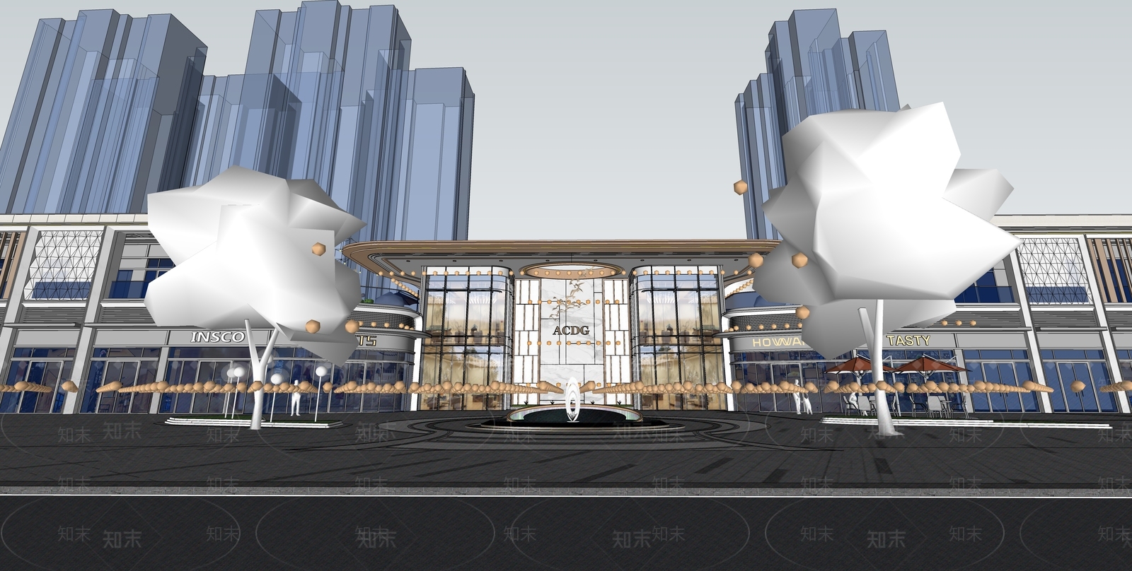 现代售楼处建筑SU模型下载【ID:1203659102】