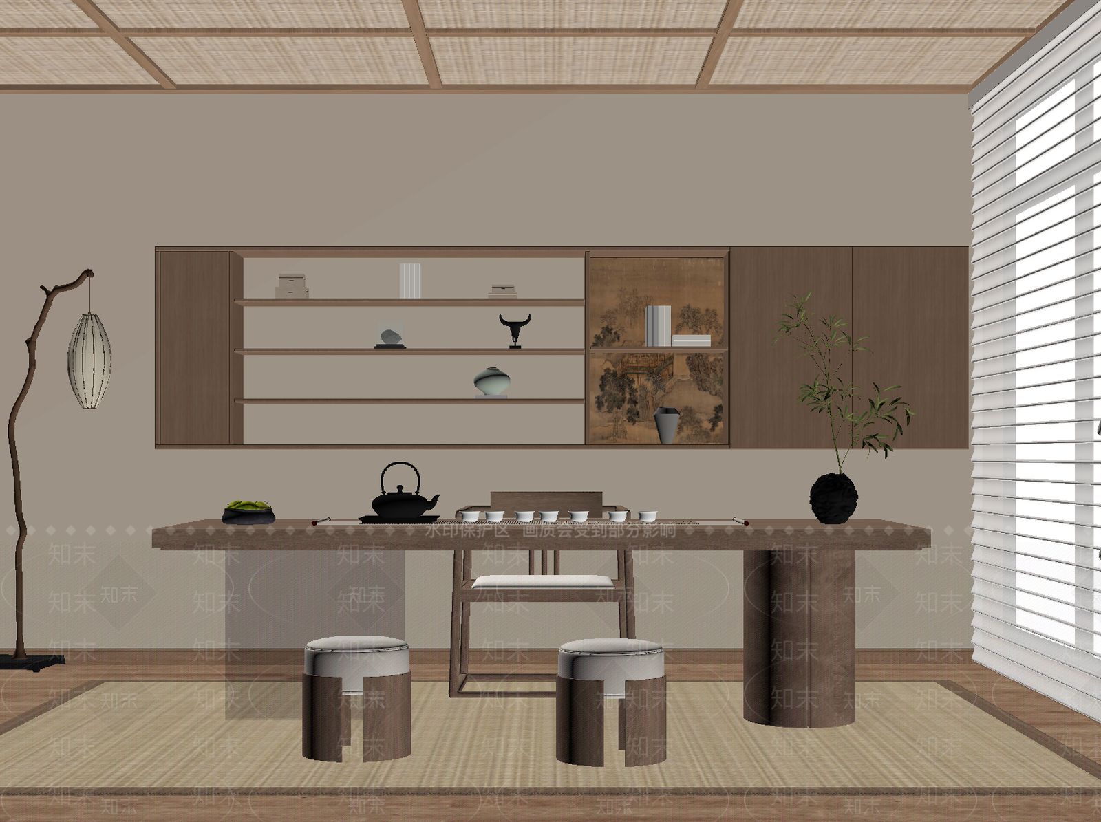 新中式茶室SU模型下载【ID:1203662540】